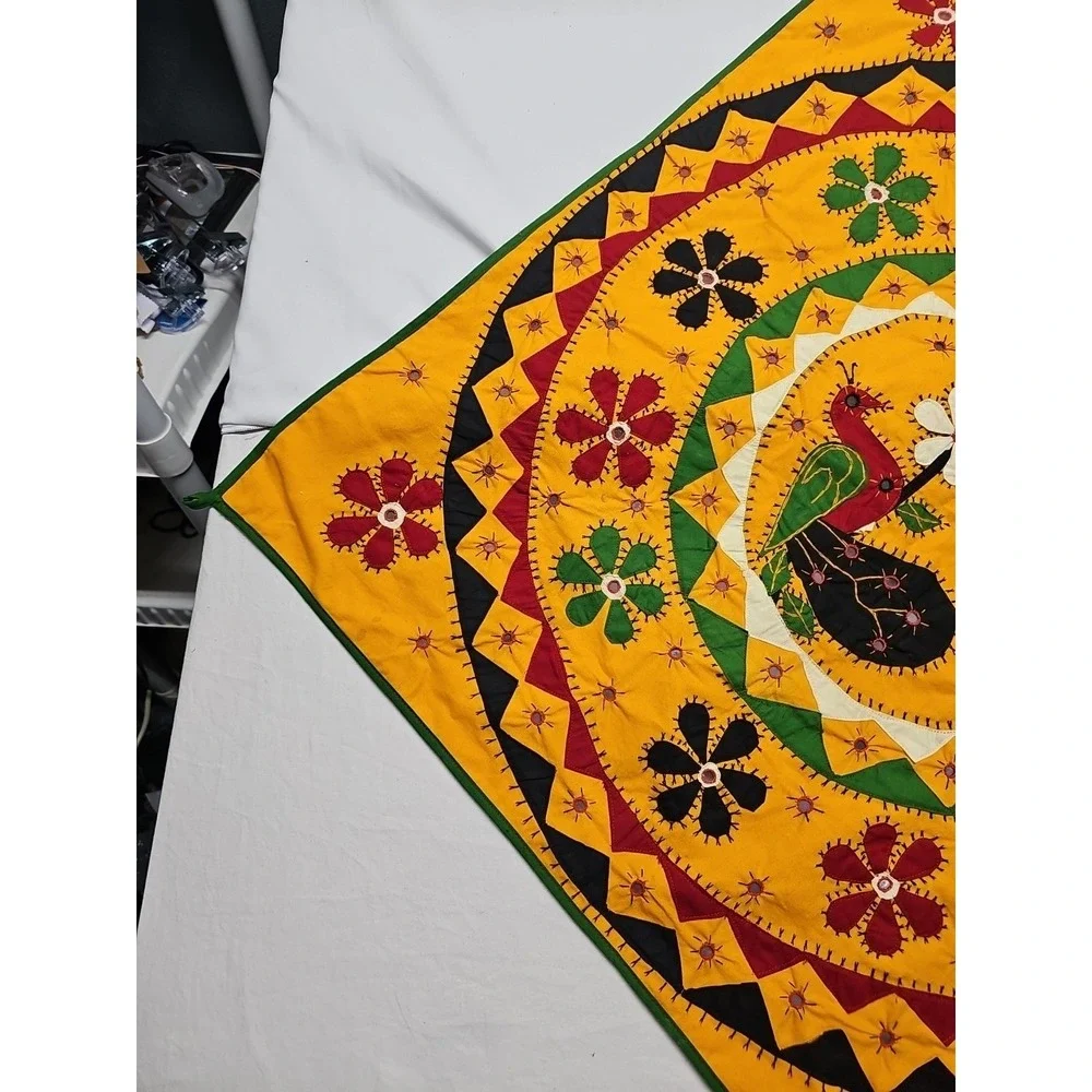 Indian‎ Applique Embroidered Peacock Flowers Wall Hanging 32